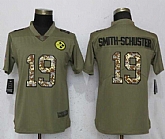 Women Nike Steelers 19 JuJu Smith Schuster Olive Camo Salute To Service Limited Jersey,baseball caps,new era cap wholesale,wholesale hats